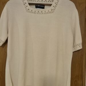 Sag Harbor Cream Crochet Trim Blouse